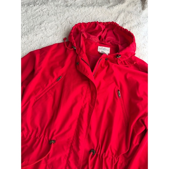 Nordstrom Vintage 90s Red Hooded Drawstring Waist Anorak Rain Jacket Hood S - Picture 7 of 17